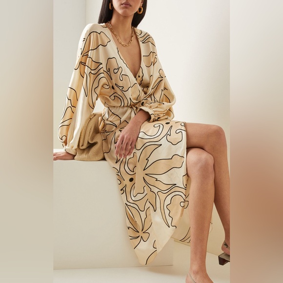 Johanna Ortiz Golden Opportunity Silk Midi Wrap Dress (D9) - Picture 2 of 11